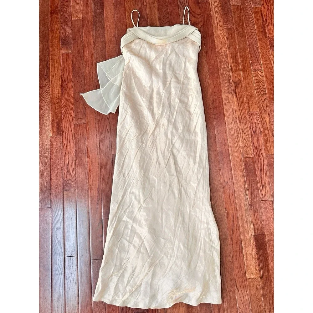 Vintage 2000s Dollar Metallic Gold Cowl Neck Simple Elegant Fairy Gown Dress XL - Picture 10 of 12